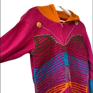 Greater Good Network Nápale Size L/XL Boho Multi Color Zip Up Hooded Sweatshirt